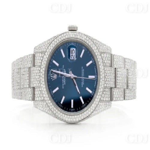 Luxury Custom Bling Hip Hop Iced Out Watches White Gold Plated Blue Dial Quartz VVS Moissanite Diamond Watches Men Wrist Watch  customdiamjewel   