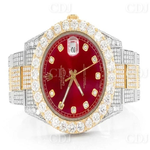 20.00CTW Luxury Hip Hop Mens Iced Out Watch Two Tone Gold Plated Red Dial Bust Down Custom natural Diamond Watch  customdiamjewel   