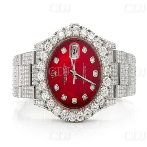 18.92ctw Hip Hop Diamond Rolex Watch Luxury Fashion Quartz Watches Stainless Steel Moissanite Diamond Red Dial Iced Out Watch  customdiamjewel   