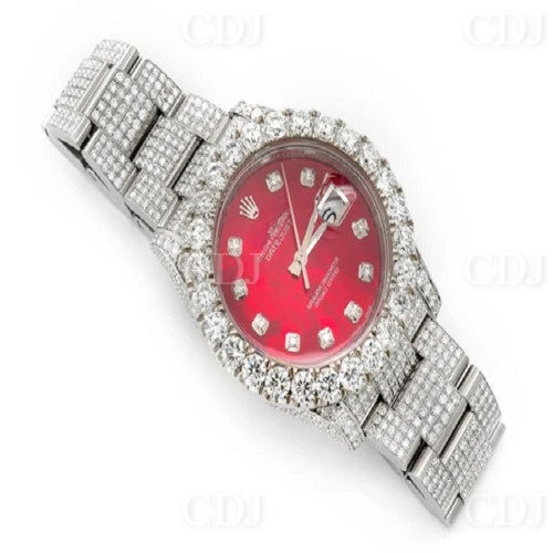 18.92ctw Hip Hop Diamond Rolex Watch Luxury Fashion Quartz Watches Stainless Steel Moissanite Diamond Red Dial Iced Out Watch  customdiamjewel   