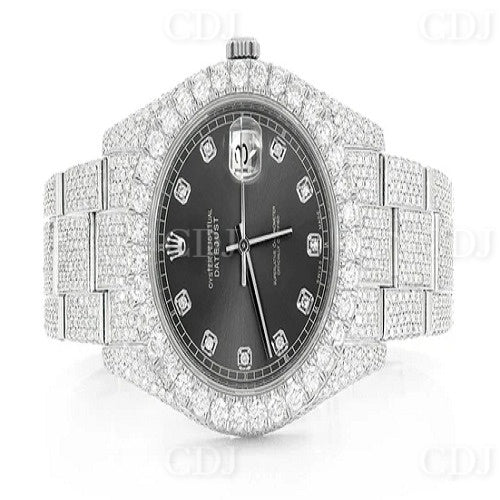 Custom Luxury Hip Hop Stainless Steel Natural Diamond Brand Watch Men Custom Black Dial Diamond Watches  customdiamjewel   