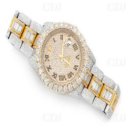 Luxury Top Brand Rolex Watch For Men Two Tone White Yellow Gold Plated Natural Diamond Watch Hip Hop Iced Out Diamond Watches  customdiamjewel   