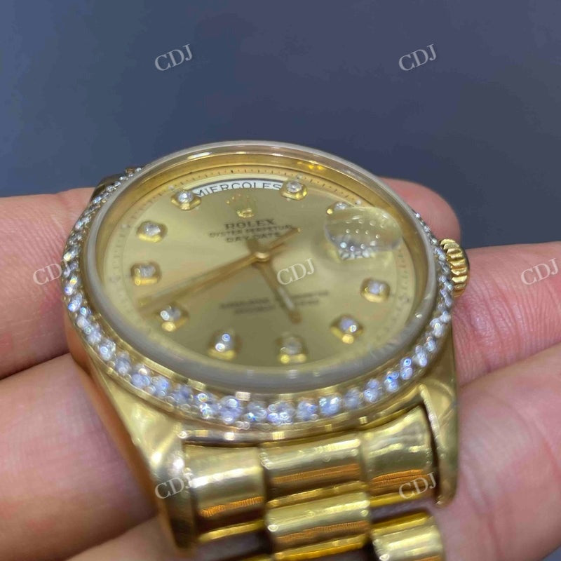 36mm Rolex Diamond On Bezel Moissanite Bust Down Watch  customdiamjewel   