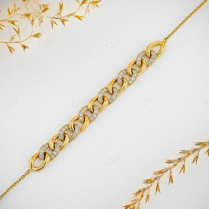 0.34CTW Cuban Curb Link Adjustable Natural Diamond Bracelet  customdiamjewel 10 KT Solid Gold Yellow Gold VVS-EF