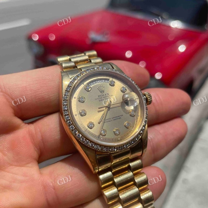 36mm Rolex Diamond On Bezel Moissanite Bust Down Watch  customdiamjewel   