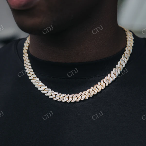 Sterling Silver Yellow Gold Diamond Cuban Link Chain  customdiamjewel   