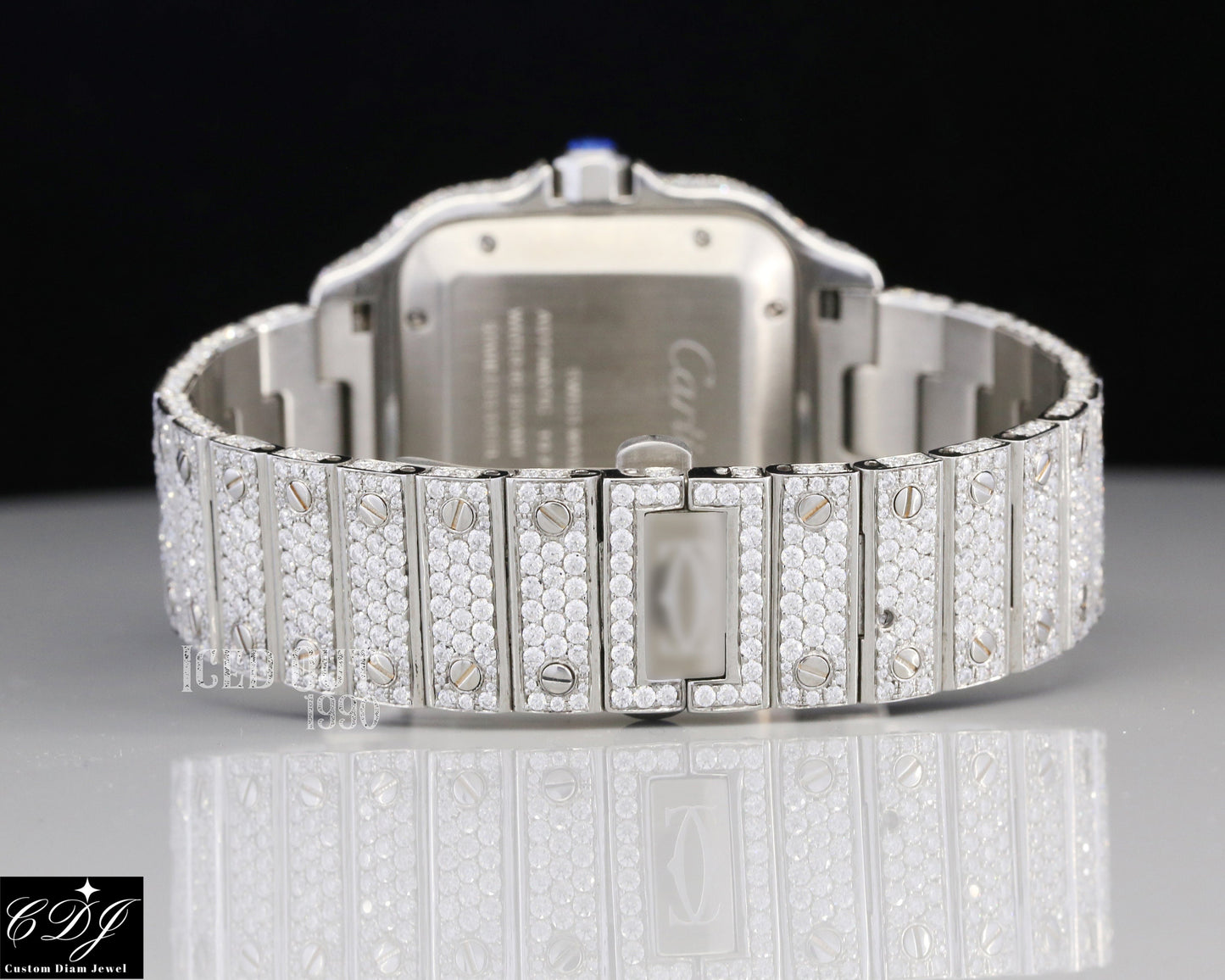 Hip Hop White Gold Plated Bling Watches Lab Grown Diamond Ring Cartier Wrist Watches  customdiamjewel   