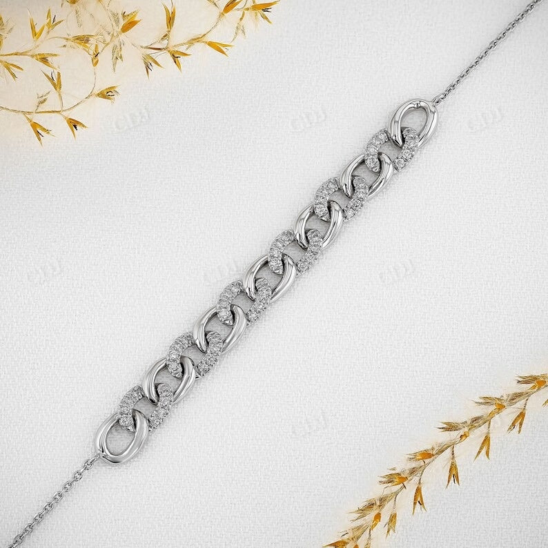 0.34CTW Cuban Curb Link Adjustable Natural Diamond Bracelet  customdiamjewel 10 KT Solid Gold White Gold VVS-EF