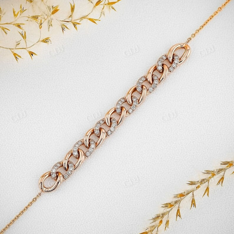 0.34CTW Cuban Curb Link Adjustable Natural Diamond Bracelet  customdiamjewel 10 KT Solid Gold Rose Gold VVS-EF