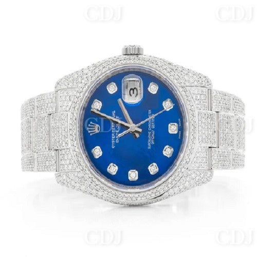 Hot selling wholesale designer watches Luxury Hip Hop Men's Iced Out Watch Bust Down Custom Natural Diamond Blue Case Dial Watch  customdiamjewel   