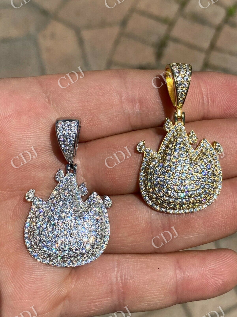 Hip Hop Fire Emoji Diamond Pendant  customdiamjewel   