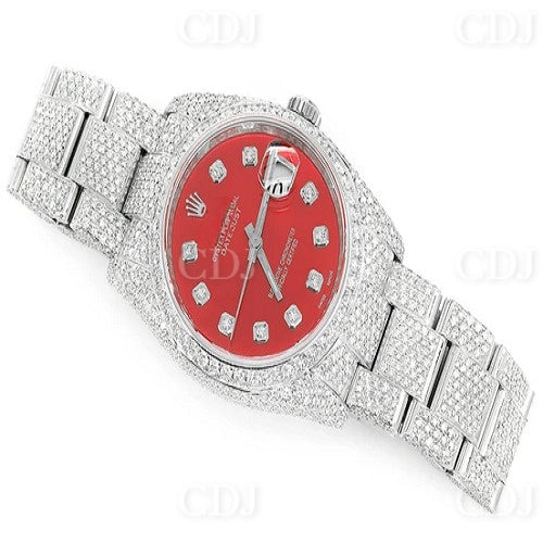 CDJ Top Best selling Luxury Round Natural Diamond Watches Custom Handmade Red dial Iced out hip hop diamond watches For Men  customdiamjewel   