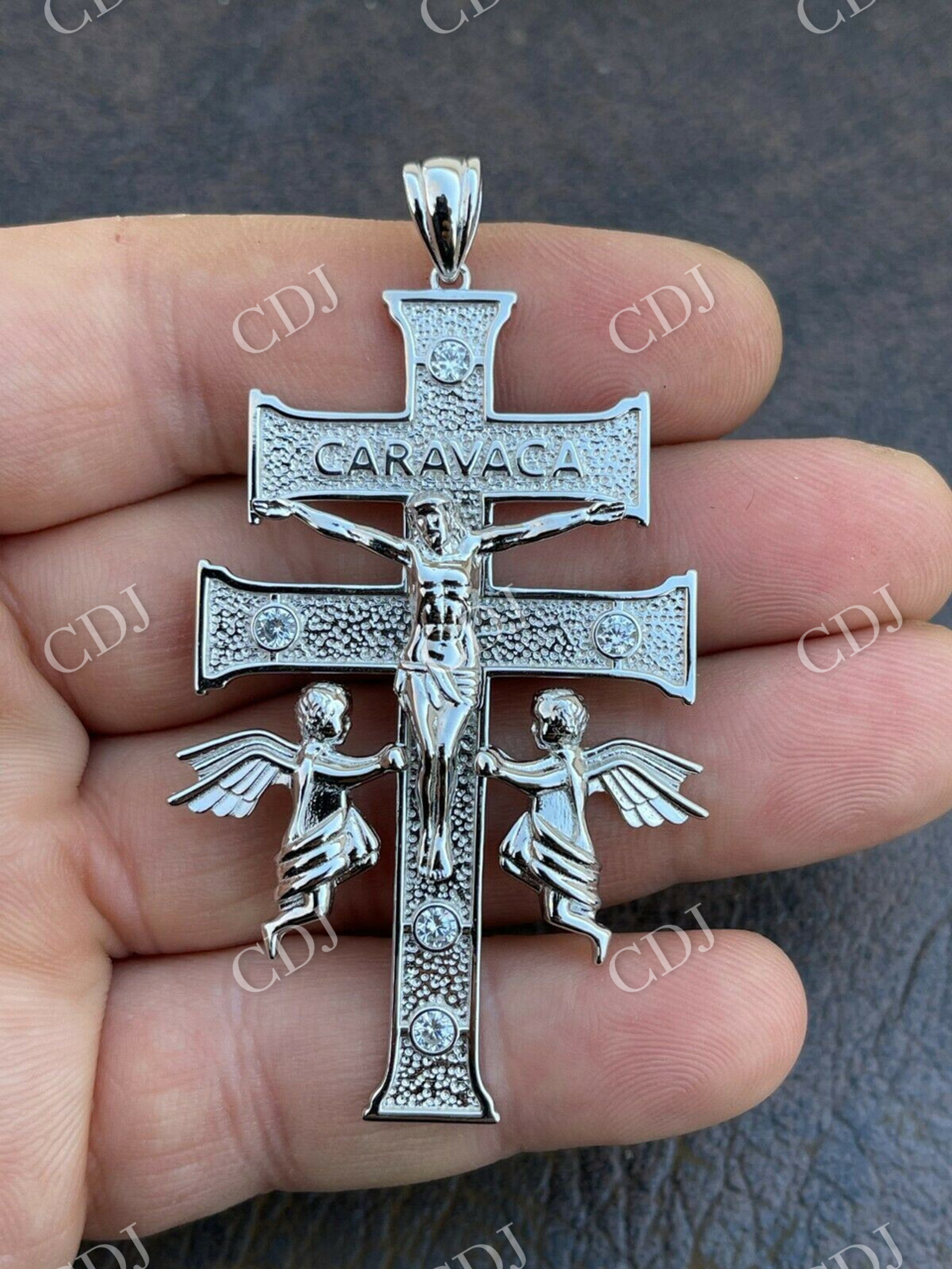 Caravaca Cross Double Crucifix Mens Hip Hop Pendant  customdiamjewel   