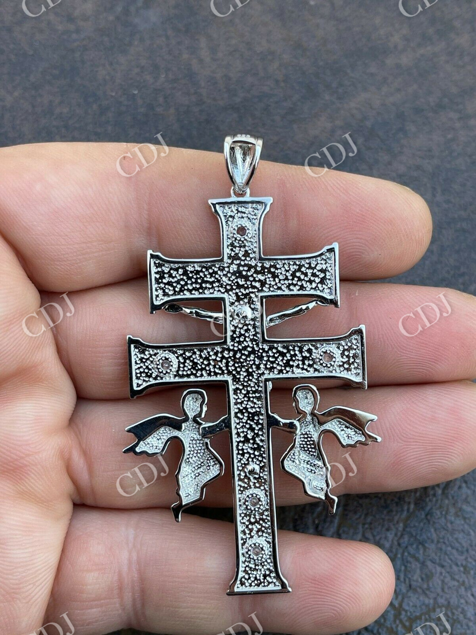 Caravaca Cross Double Crucifix Mens Hip Hop Pendant  customdiamjewel   