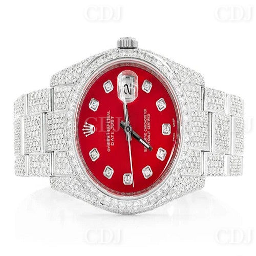 CDJ Top Best selling Luxury Round Natural Diamond Watches Custom Handmade Red dial Iced out hip hop diamond watches For Men  customdiamjewel   