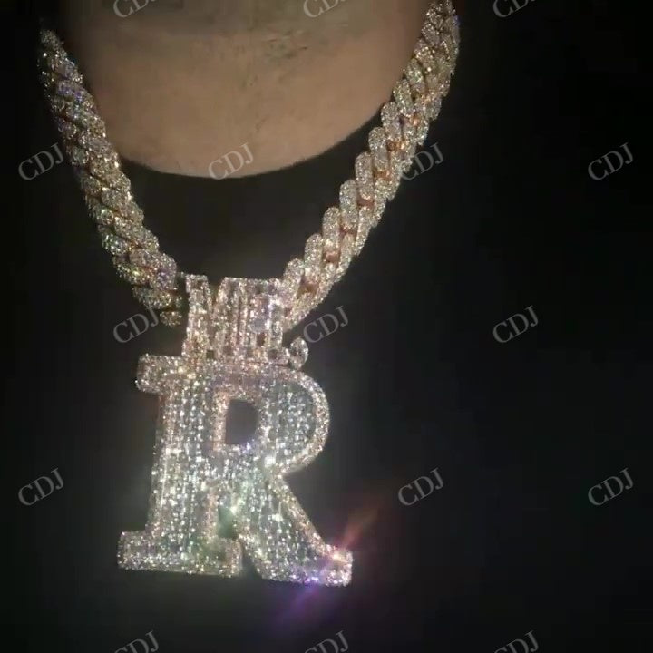 Custom Latter Bagette Round Diamond Pendant hip hop jewelry CustomDiamJewel   