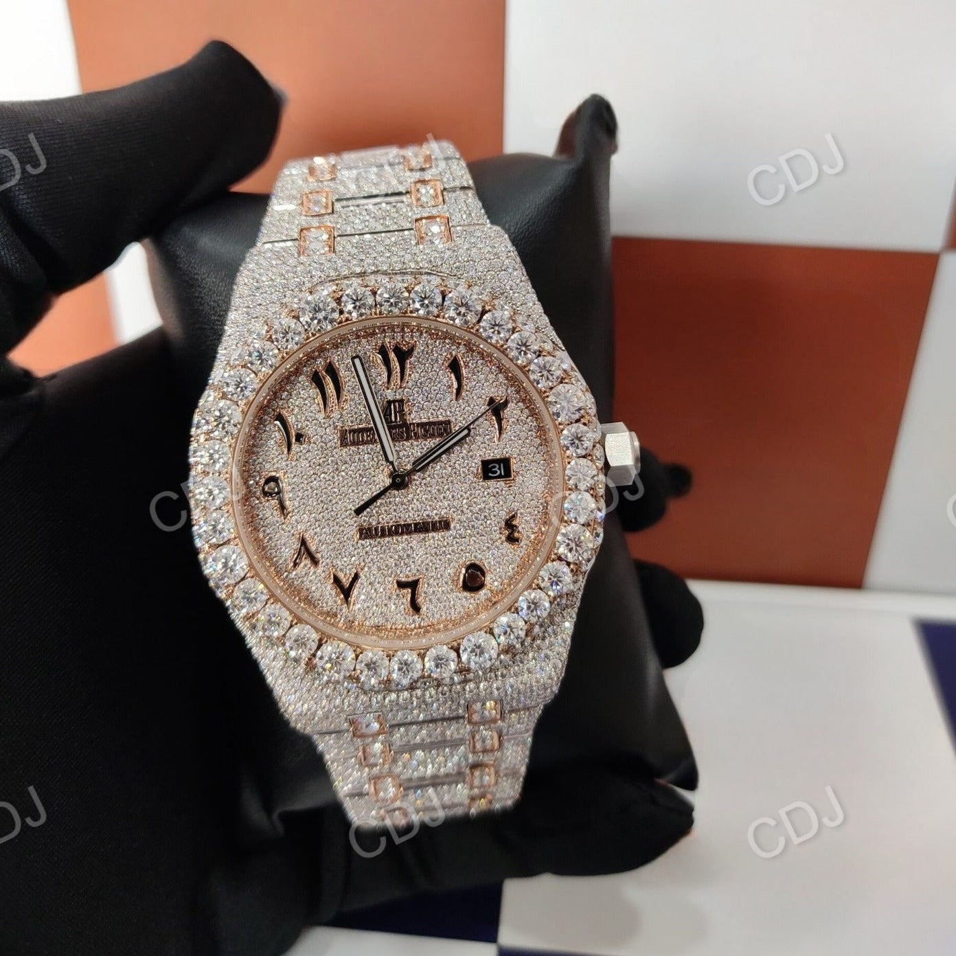 Top Brand Luxury Iced Out Watch Hip Hop Gold Moissanite Diamond Watch Rose Gold Plated Fully Iced Out Quartz Watches For Men  customdiamjewel   