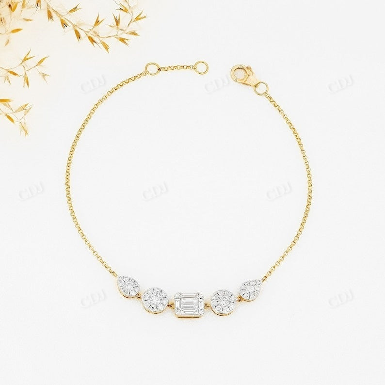 0.97CTW Natural Dimaond Baguette Center Round Cluster Chain Bracelet  customdiamjewel   