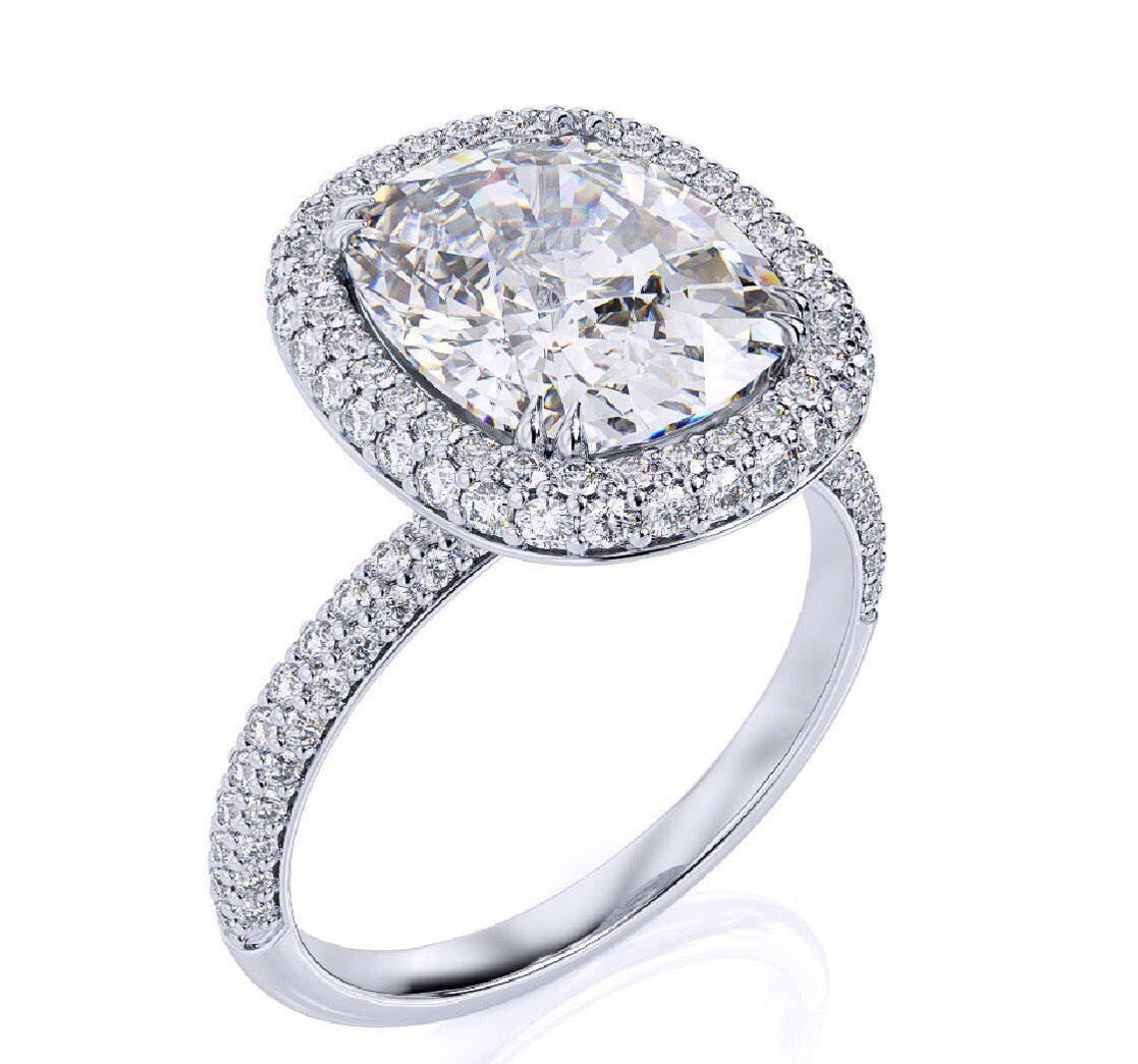 Crushed Ice Cushion Cut Halo Eternity Engagement Ring  customdiamjewel   