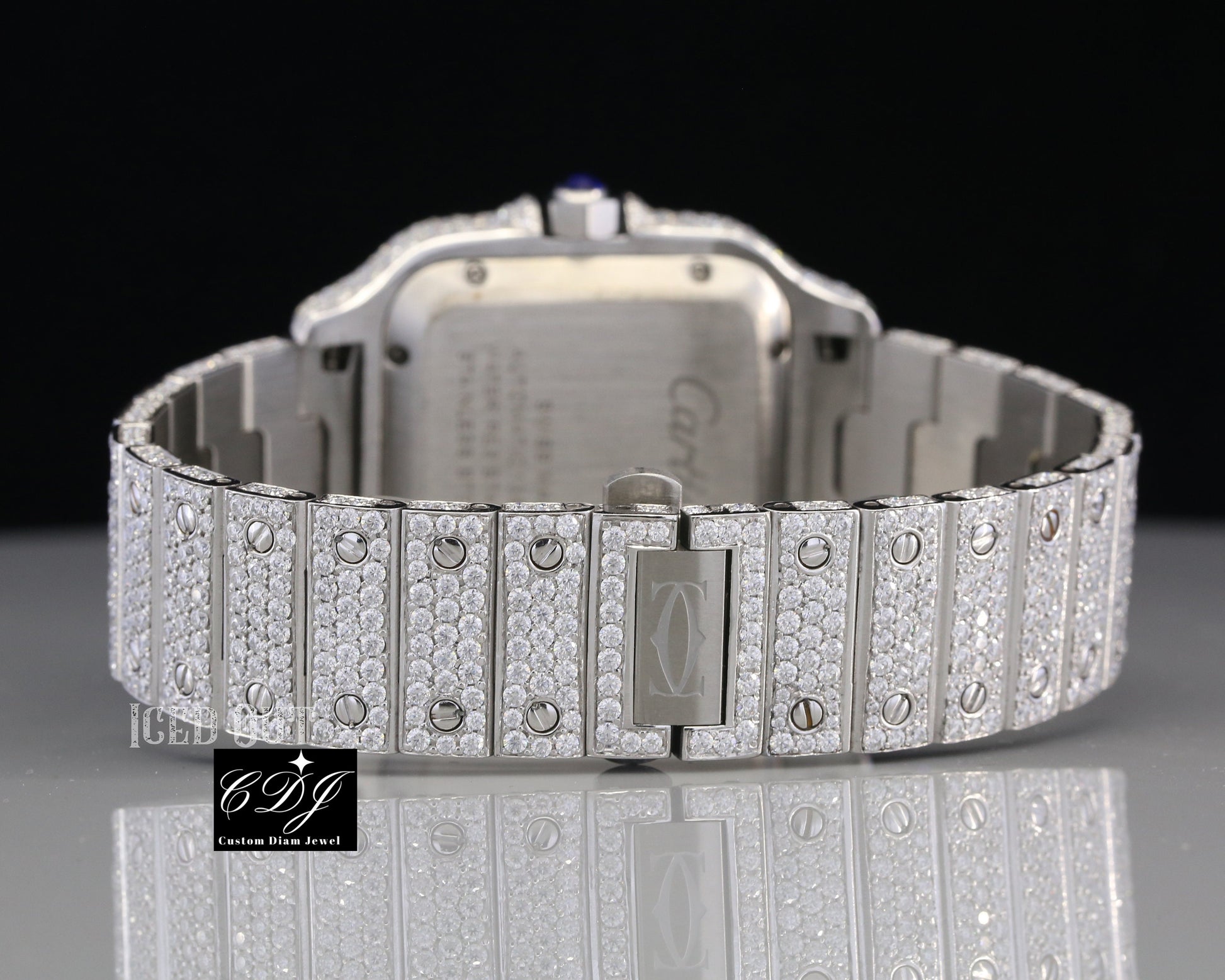 Fully Diamond Iced Out Cartier Watches Colorless Moissanite White Gold Plated Watches Luxury Timeless Piece  customdiamjewel   