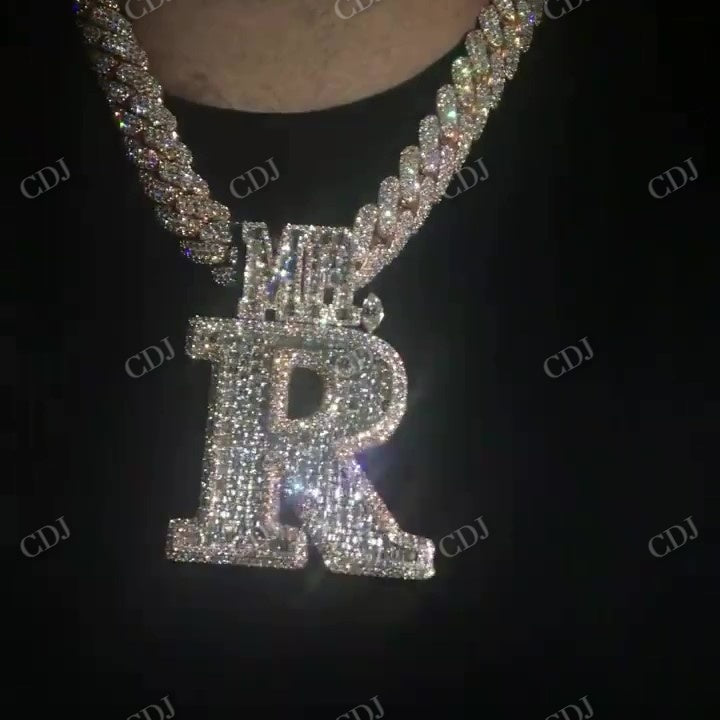 Custom Latter Bagette Round Diamond Pendant hip hop jewelry CustomDiamJewel   