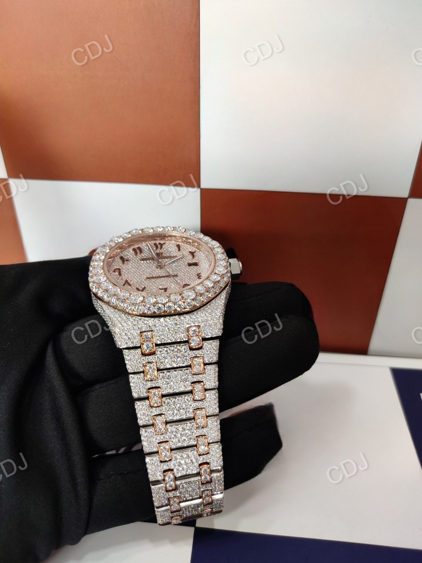 Top Brand Luxury Iced Out Watch Hip Hop Gold Moissanite Diamond Watch Rose Gold Plated Fully Iced Out Quartz Watches For Men  customdiamjewel   