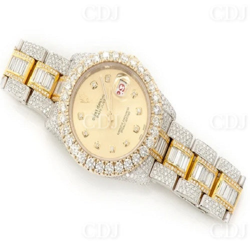 High Quality VVS Moissanite Rolex Watch for Men Yellow Gold Plated Hip Hop Rapper Jewelry  customdiamjewel   