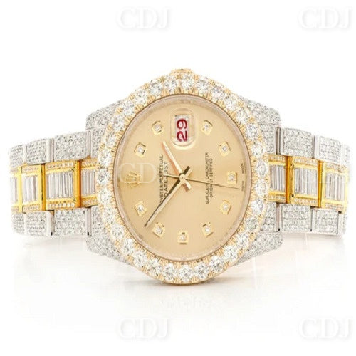 High Quality VVS Moissanite Rolex Watch for Men Yellow Gold Plated Hip Hop Rapper Jewelry  customdiamjewel   