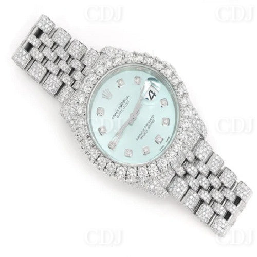 Wholesale High Quality Fully Natural Diamond Hip Hop Watch Blue Dial Case Stainless Steel Watch Luxury Iced Out Bling Watches  customdiamjewel   