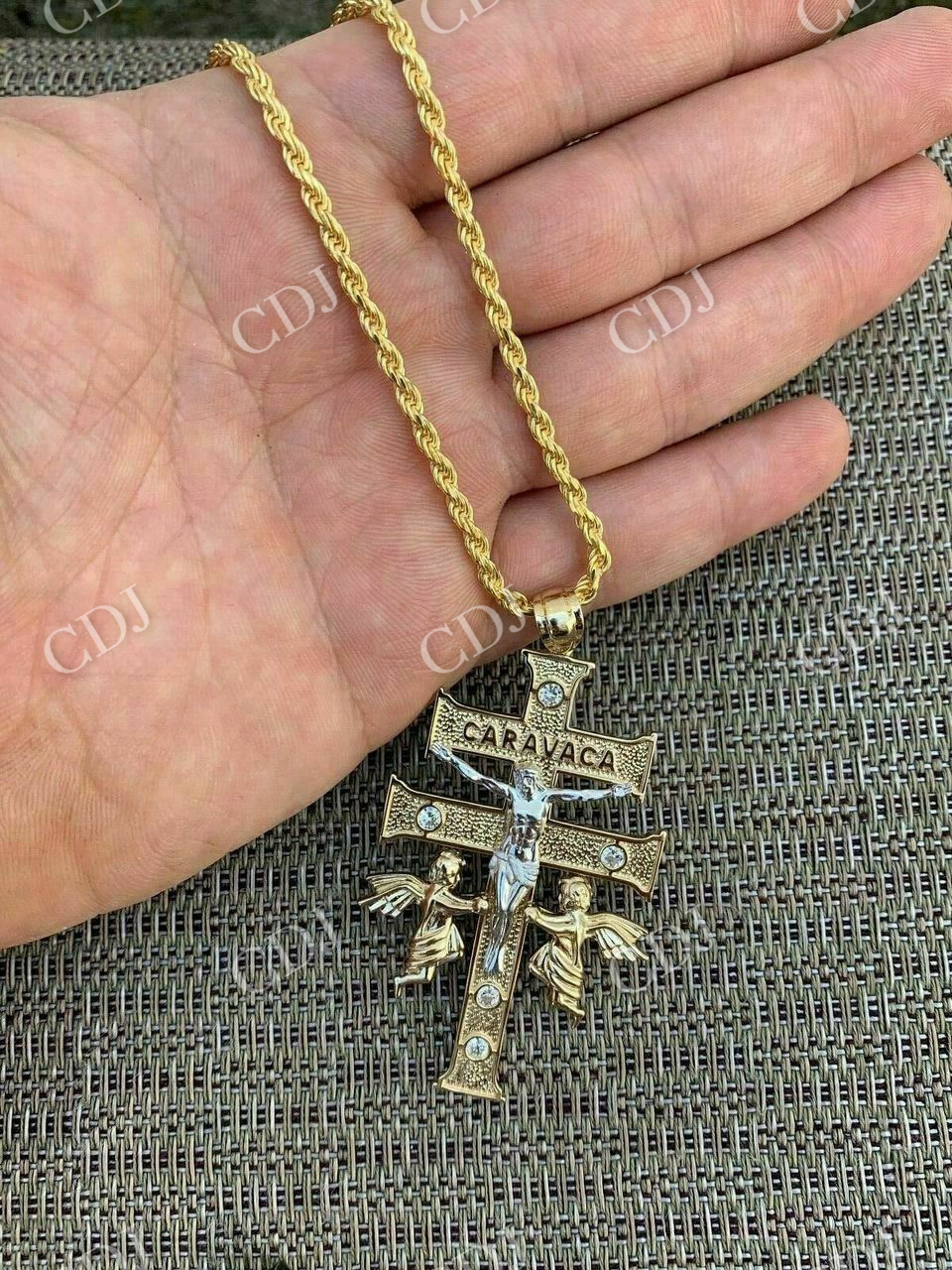 Caravaca Cross Double Crucifix Diamond Pendant  customdiamjewel   