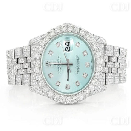 Wholesale High Quality Fully Natural Diamond Hip Hop Watch Blue Dial Case Stainless Steel Watch Luxury Iced Out Bling Watches  customdiamjewel   