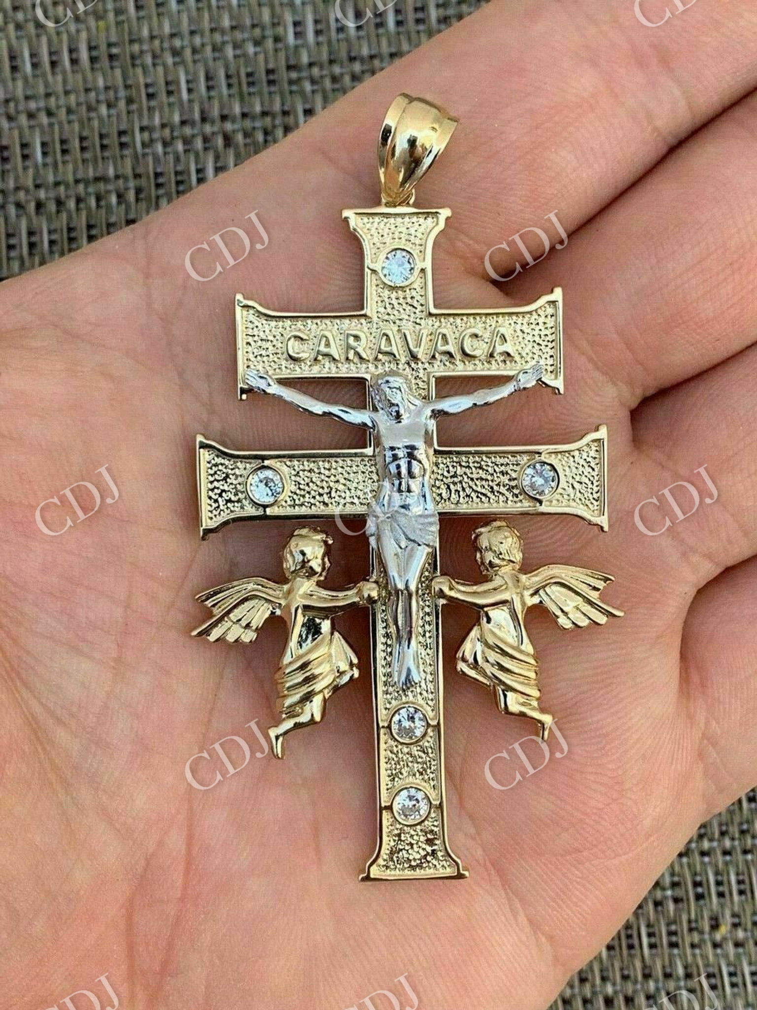 Caravaca Cross Double Crucifix Diamond Pendant  customdiamjewel   