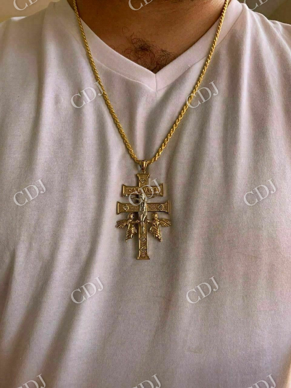 Caravaca Cross Double Crucifix Diamond Pendant  customdiamjewel   