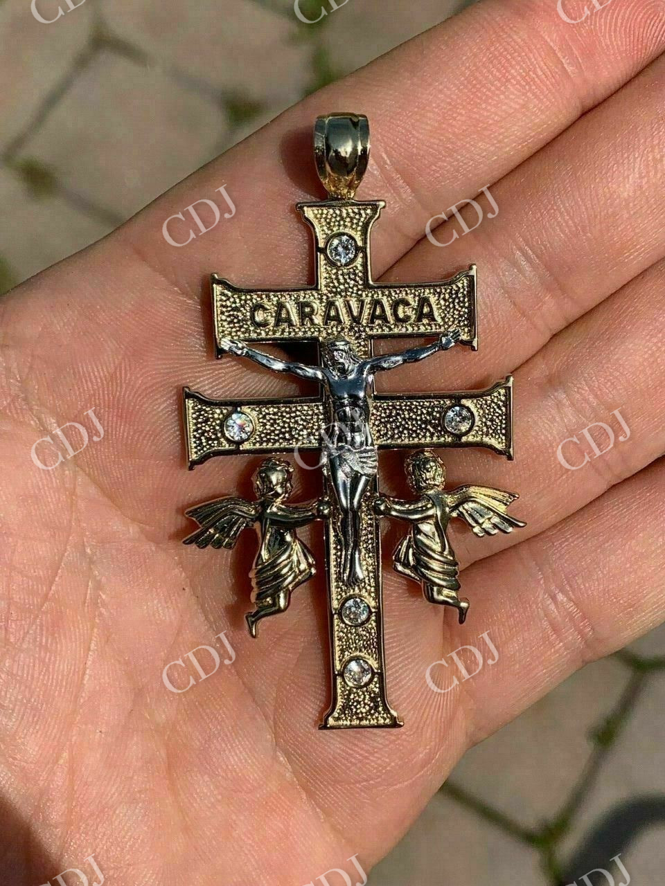 Caravaca Cross Double Crucifix Diamond Pendant  customdiamjewel   