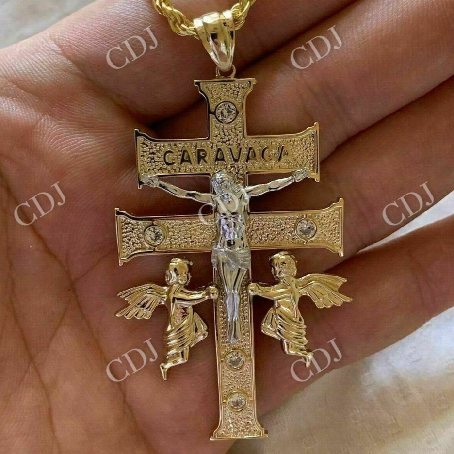 Caravaca Cross Double Crucifix Diamond Pendant  customdiamjewel   