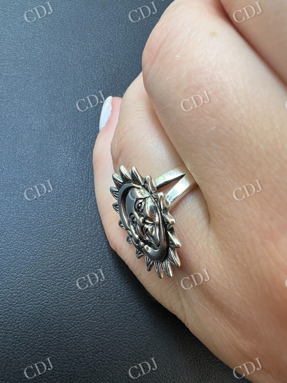 Celestial Crescent Sun & Moon Ring  customdiamjewel   