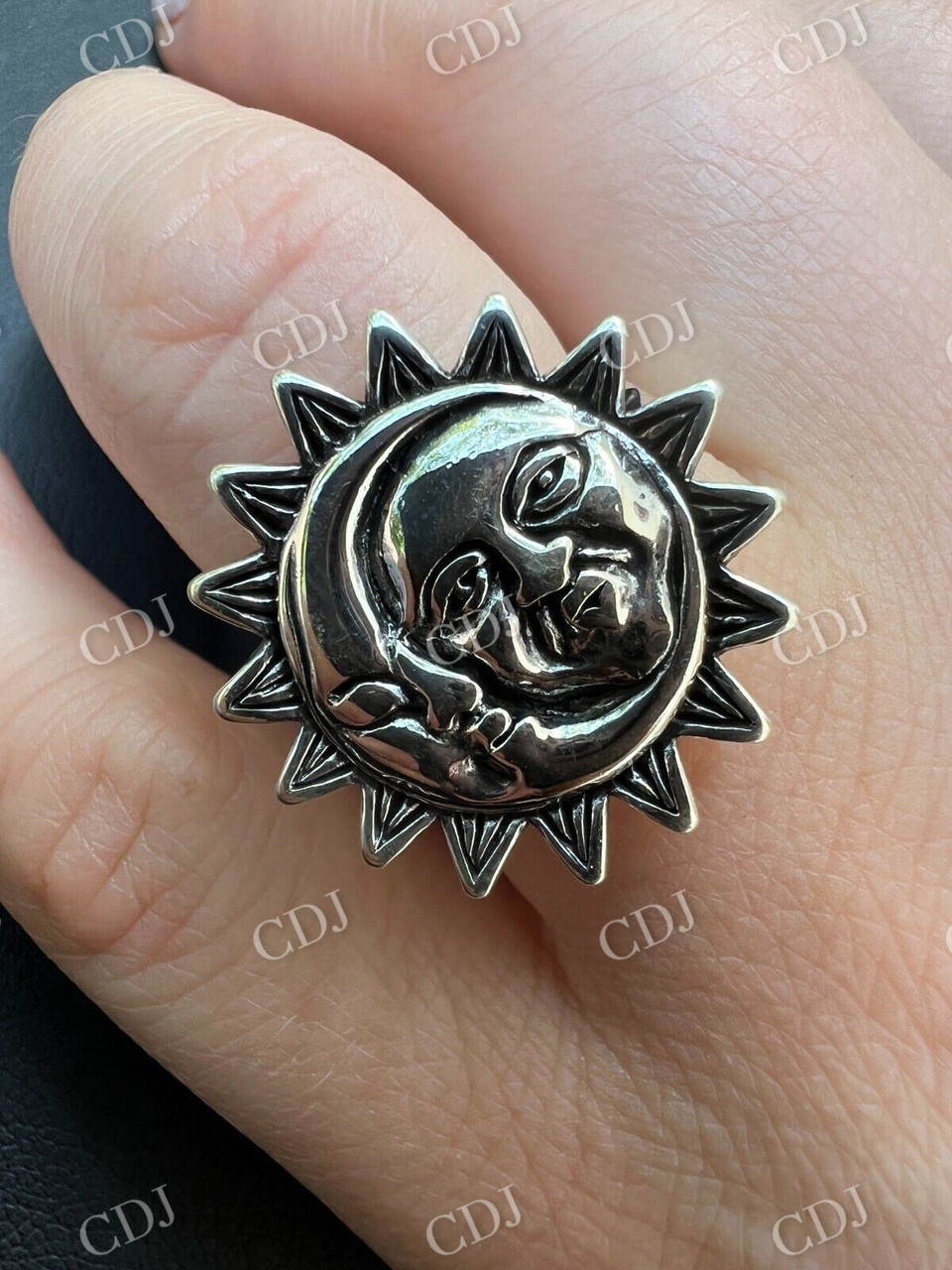 Celestial Crescent Sun & Moon Ring  customdiamjewel   