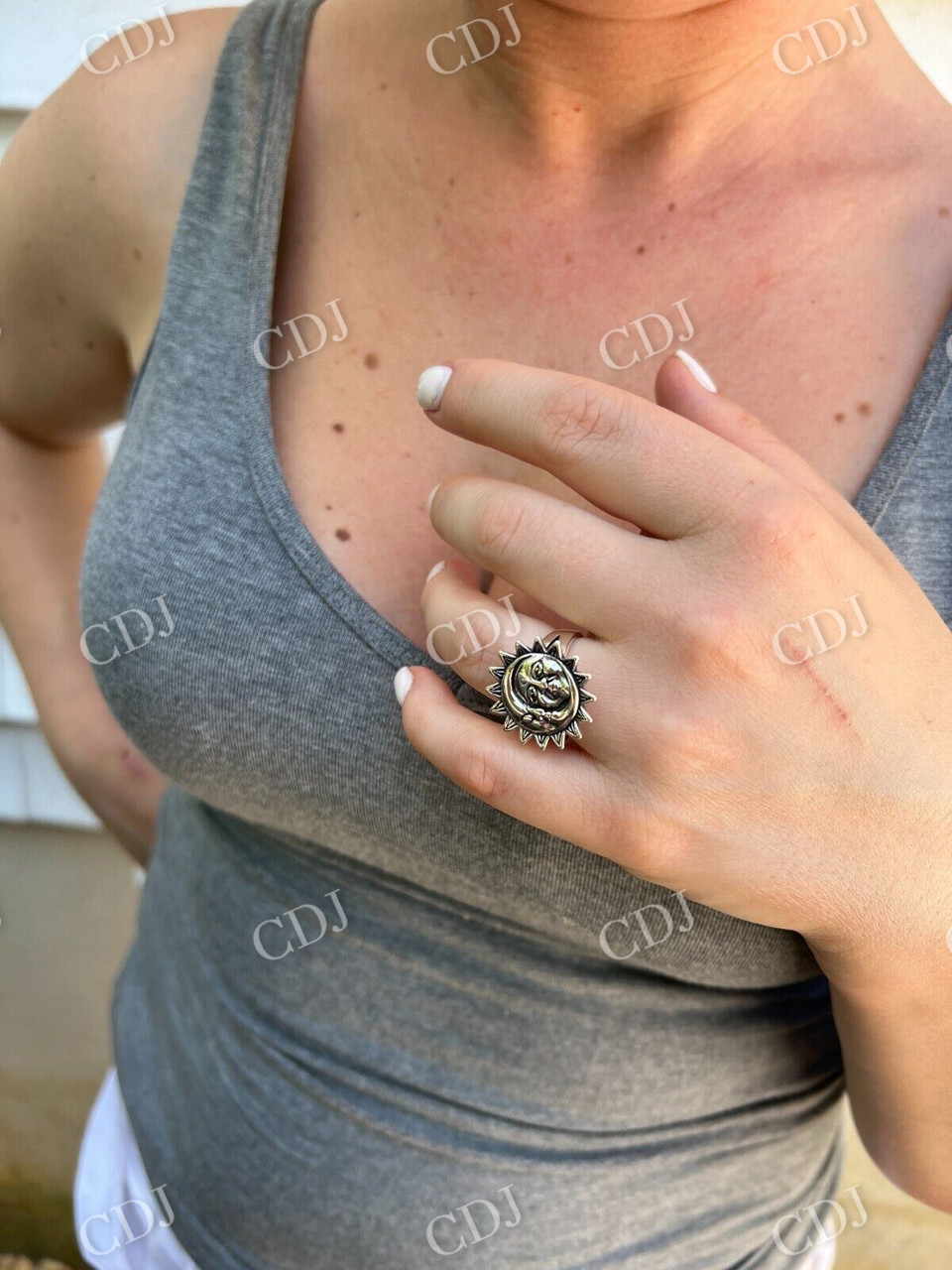 Celestial Crescent Sun & Moon Ring  customdiamjewel   