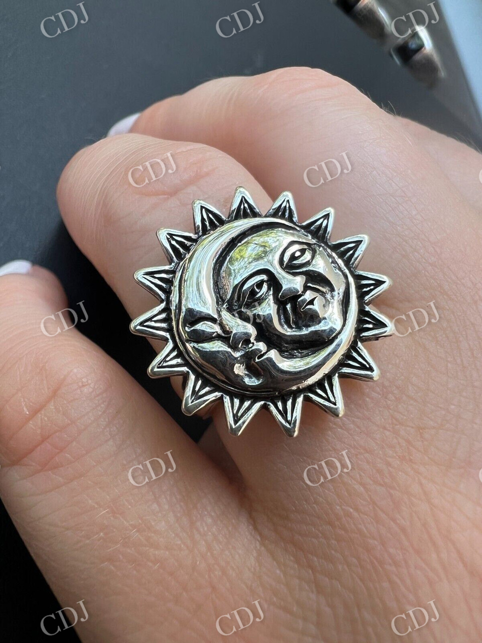 Celestial Crescent Sun & Moon Ring  customdiamjewel   