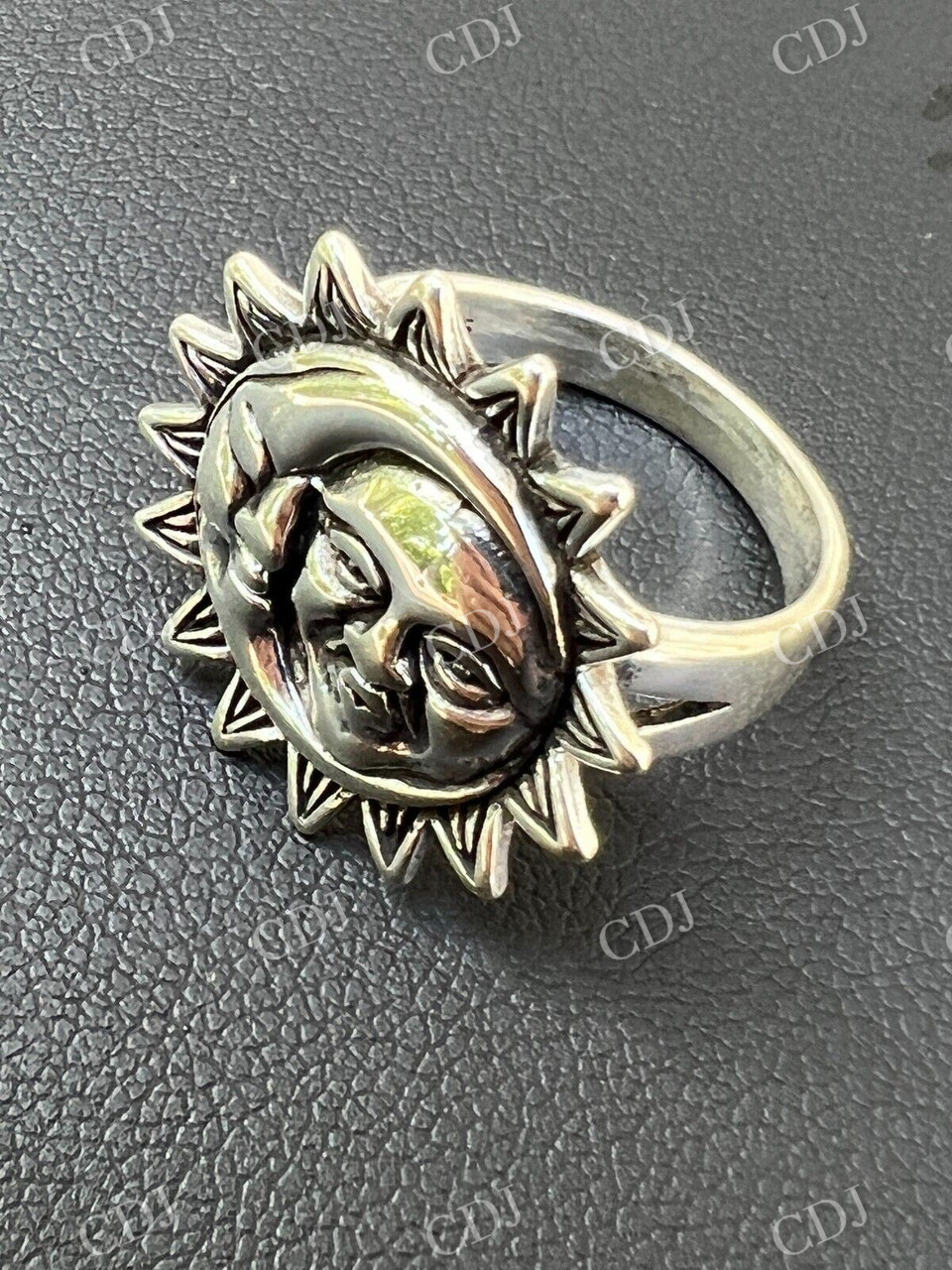 Celestial Crescent Sun & Moon Ring  customdiamjewel   