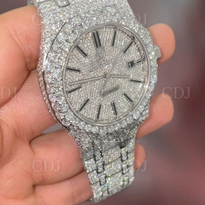 Fully Iced Out Lab Grown Diamond Automatic Mechanical Stainless Steel AP Watch (25 To 29 CTW)  customdiamjewel   