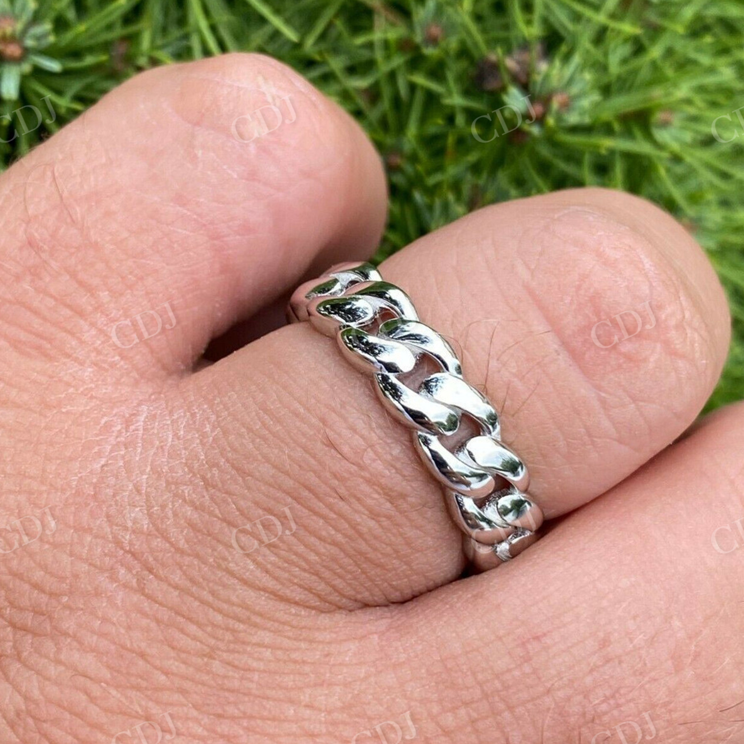 14K White Gold Wedding Band Cuban Link Ring  customdiamjewel   