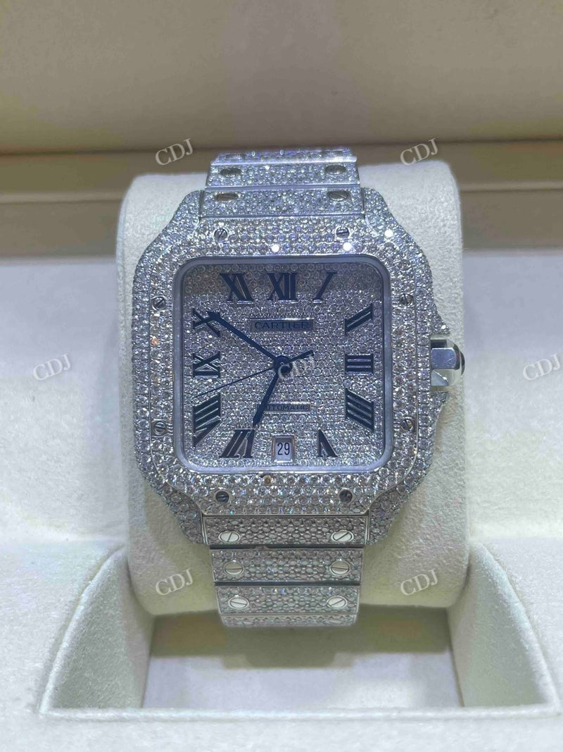 Cartier Santos Automatic Swiss Movement Moissanite Watch  customdiamjewel   