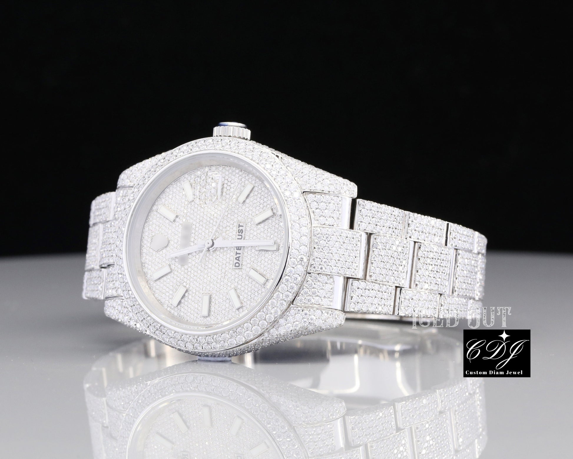 Round Big Dial Luxury Quartz Diamond Watches Rolex Swiss Diamond Watch Natural Diamond White Gold Plated Watches  customdiamjewel   