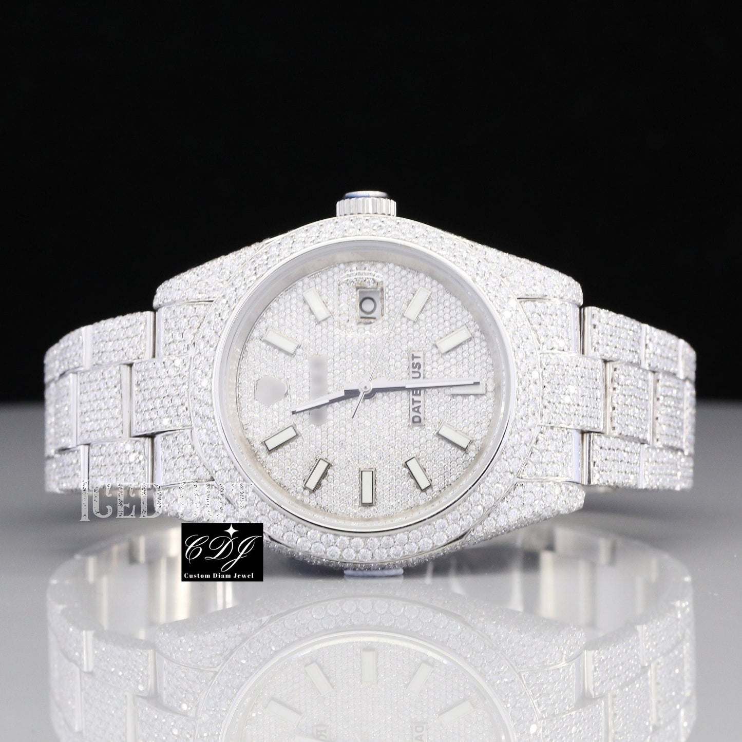 Round Big Dial Luxury Quartz Diamond Watches Rolex Swiss Diamond Watch Natural Diamond White Gold Plated Watches  customdiamjewel   