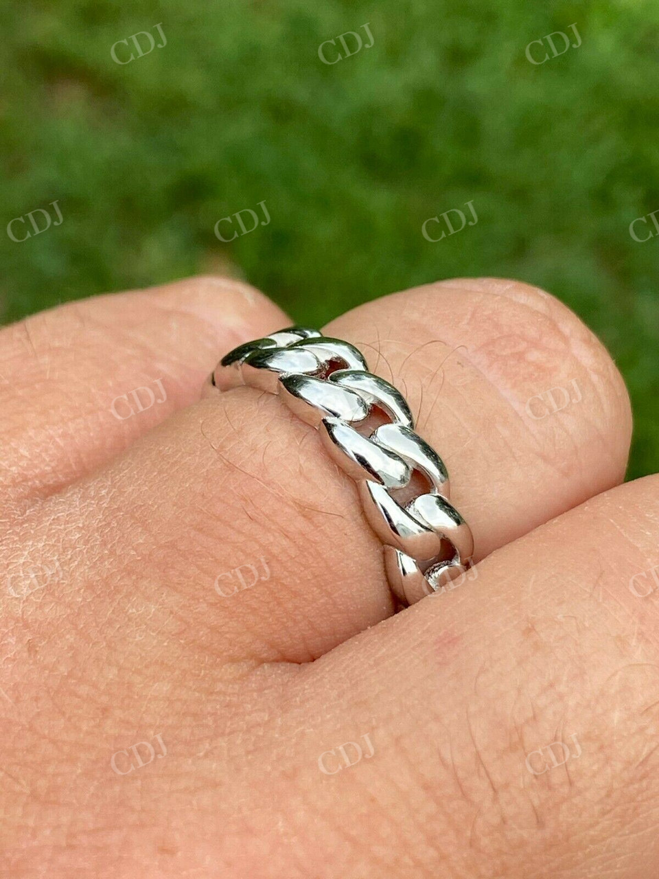 14K White Gold Wedding Band Cuban Link Ring  customdiamjewel   