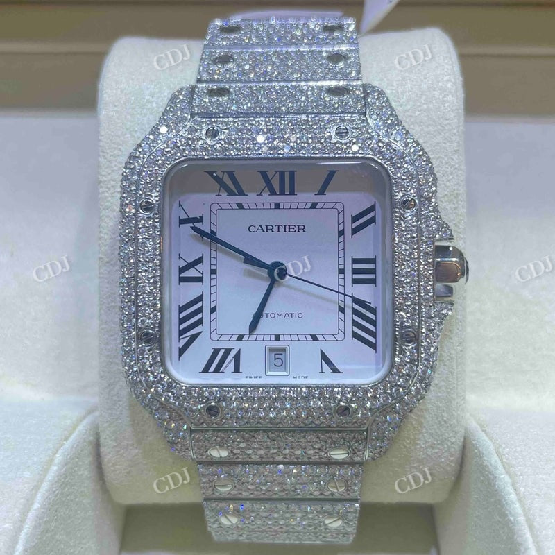 Moissanite Cartier Santos Stainless Steel Watch  customdiamjewel   