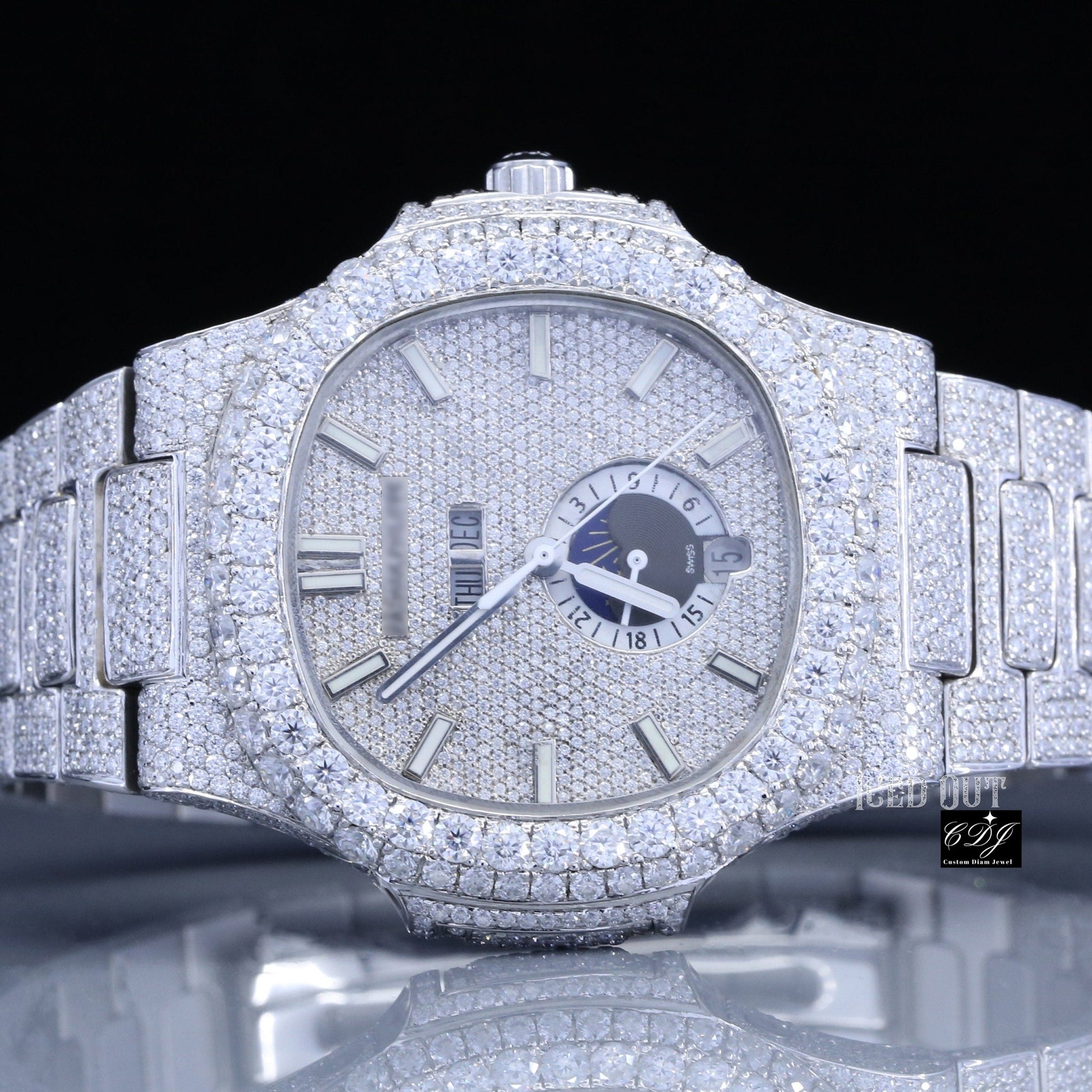 Luxury Customized Natural Diamond Timepiece Iced Out Big Diamond Watches For Wholesale Bling Wrist Watch Bust Down Diamond Watch  customdiamjewel   