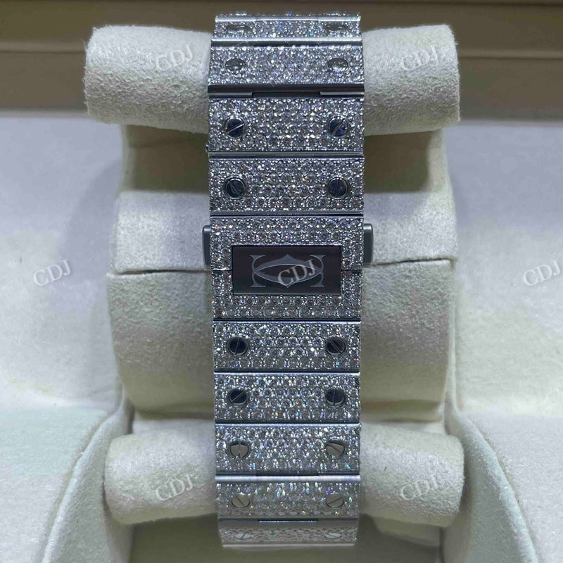 Moissanite Cartier Santos Stainless Steel Watch  customdiamjewel   