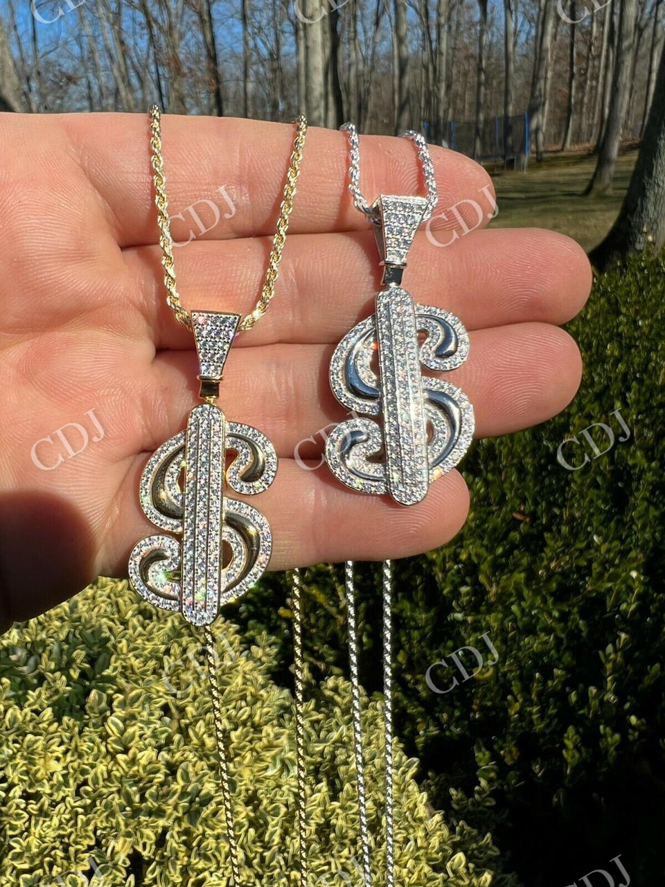 Moissanite Bling Iced Dollar $ Sign Money Hip Hop Pendant  customdiamjewel   